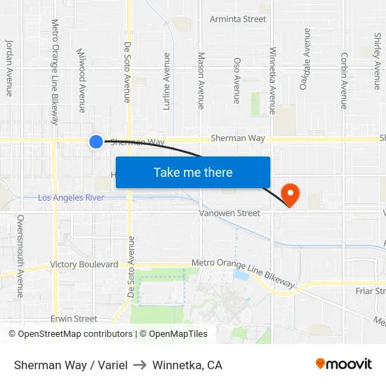 Sherman Way / Variel to Winnetka, CA map