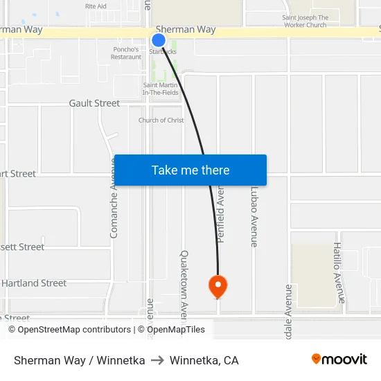 Sherman Way / Winnetka to Winnetka, CA map