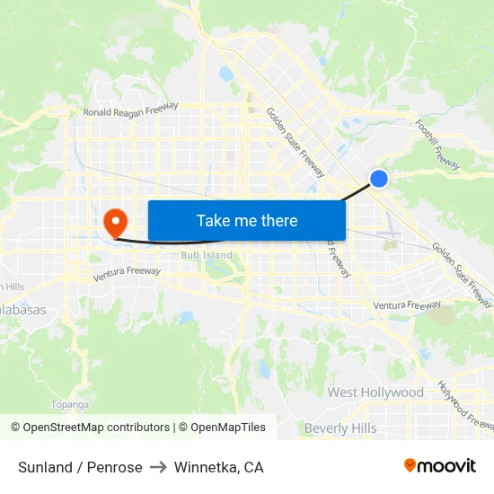 Sunland / Penrose to Winnetka, CA map