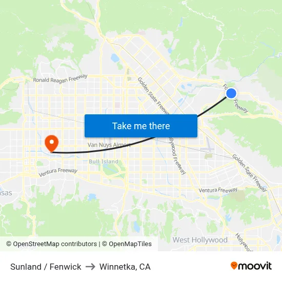 Sunland / Fenwick to Winnetka, CA map