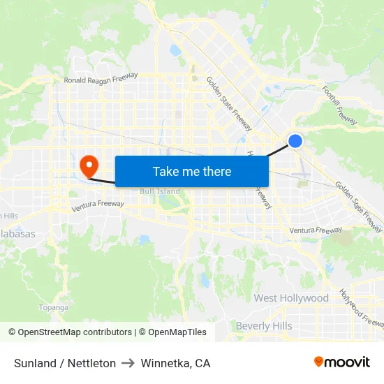 Sunland / Nettleton to Winnetka, CA map
