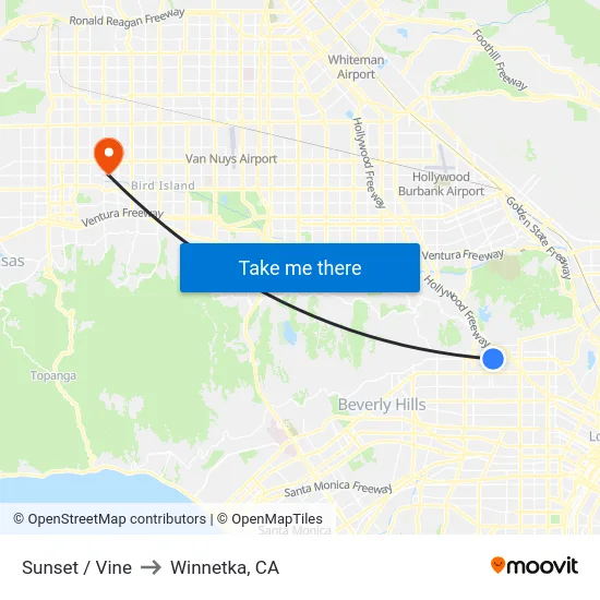 Sunset / Vine to Winnetka, CA map