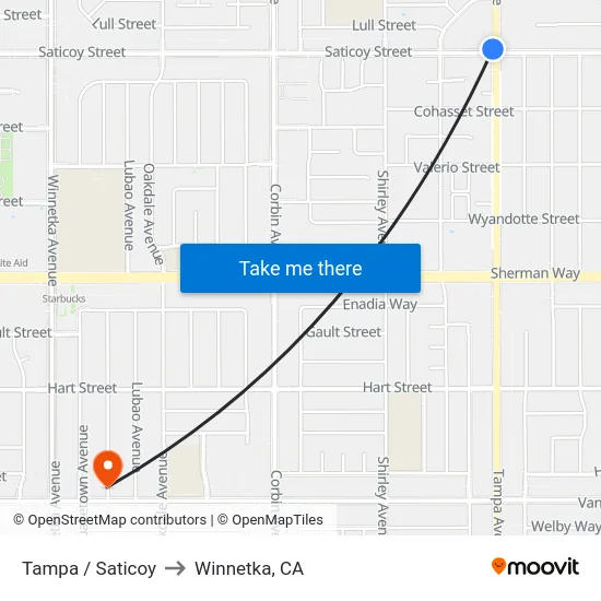 Tampa / Saticoy to Winnetka, CA map