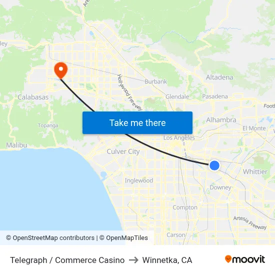 Telegraph / Commerce Casino to Winnetka, CA map