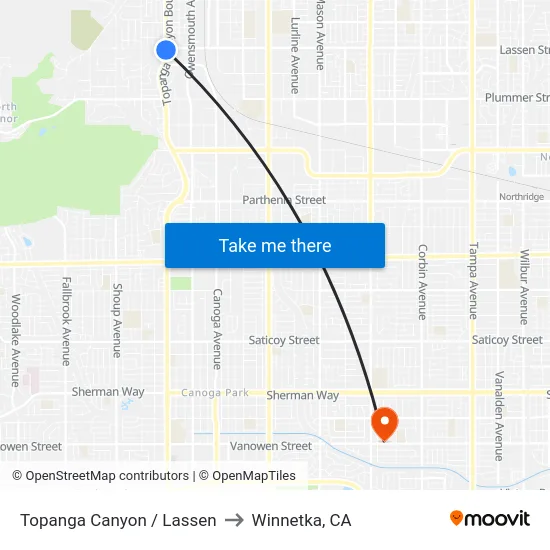 Topanga Canyon / Lassen to Winnetka, CA map