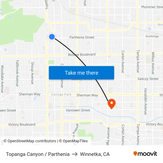Topanga Canyon / Parthenia to Winnetka, CA map