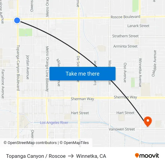Topanga Canyon / Roscoe to Winnetka, CA map