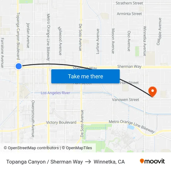Topanga Canyon / Sherman Way to Winnetka, CA map
