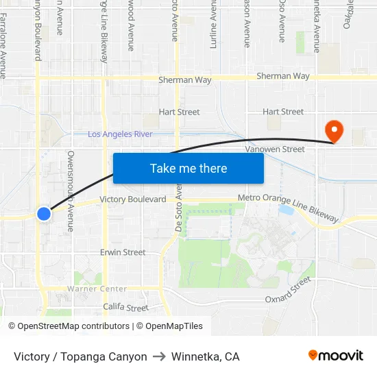 Victory / Topanga Canyon to Winnetka, CA map