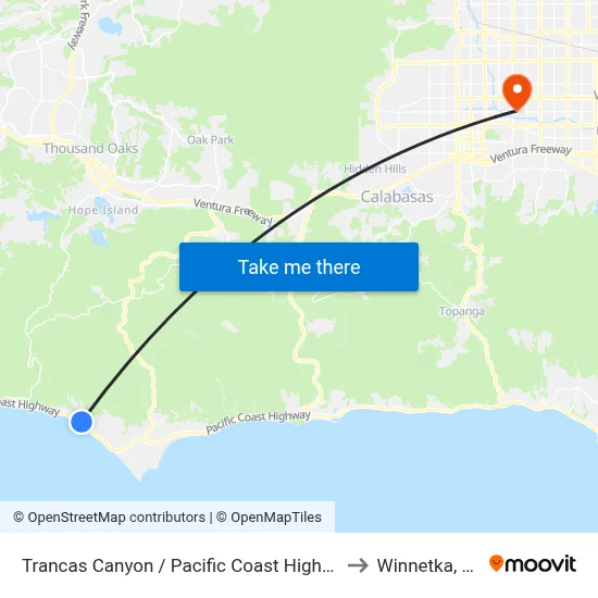 Trancas Canyon / Pacific Coast Highway to Winnetka, CA map