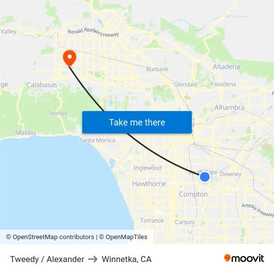 Tweedy / Alexander to Winnetka, CA map