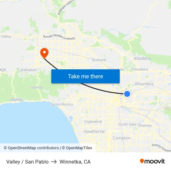 Valley / San Pablo to Winnetka, CA map