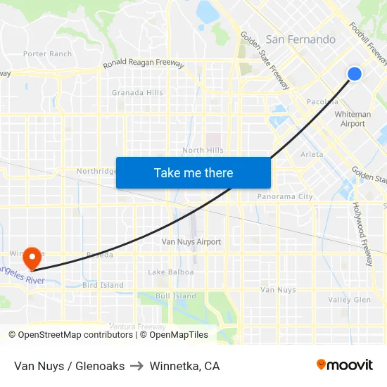 Van Nuys / Glenoaks to Winnetka, CA map