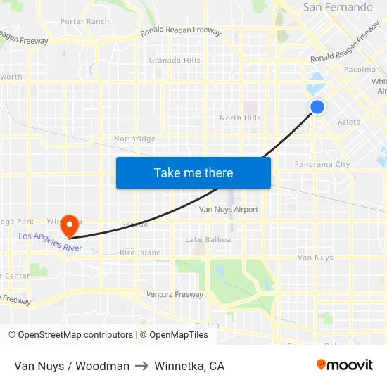 Van Nuys / Woodman to Winnetka, CA map