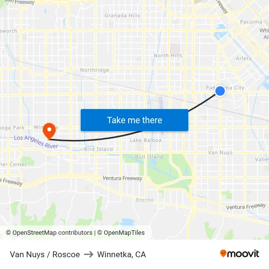Van Nuys / Roscoe to Winnetka, CA map