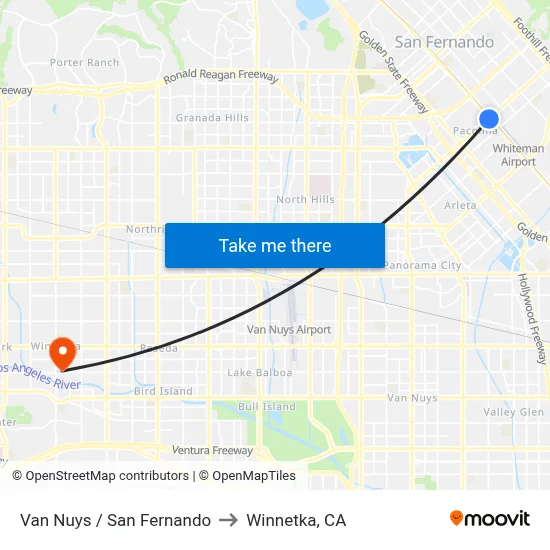 Van Nuys / San Fernando to Winnetka, CA map