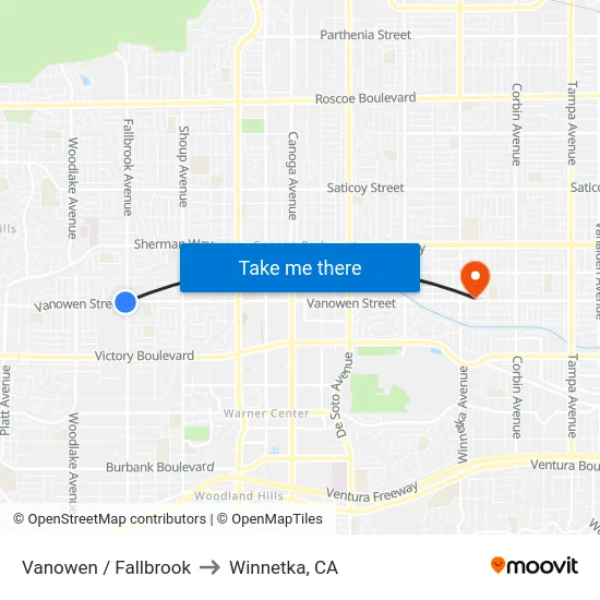 Vanowen / Fallbrook to Winnetka, CA map