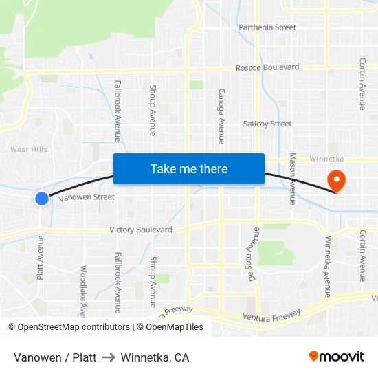 Vanowen / Platt to Winnetka, CA map