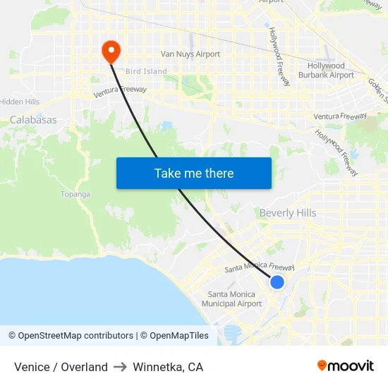 Venice / Overland to Winnetka, CA map