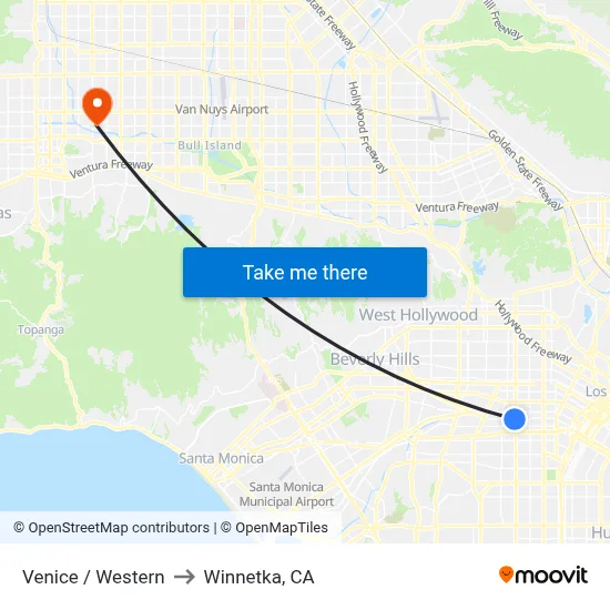 Venice / Western to Winnetka, CA map