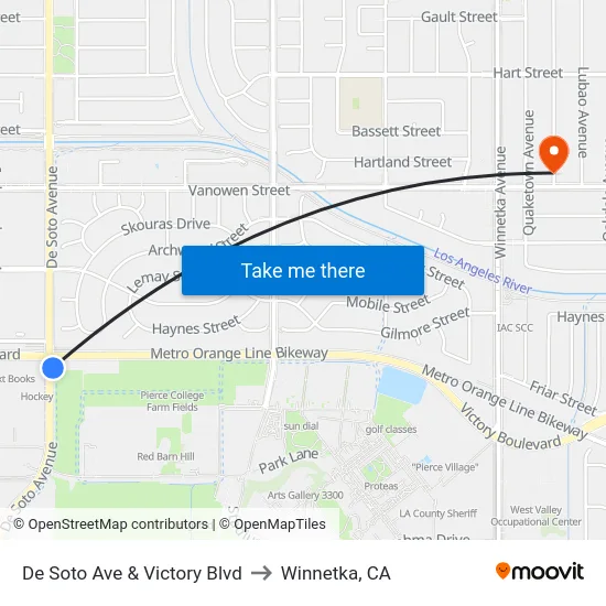 De Soto Ave & Victory Blvd to Winnetka, CA map