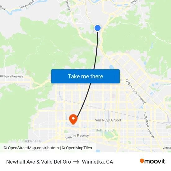 Newhall Ave & Valle Del Oro to Winnetka, CA map