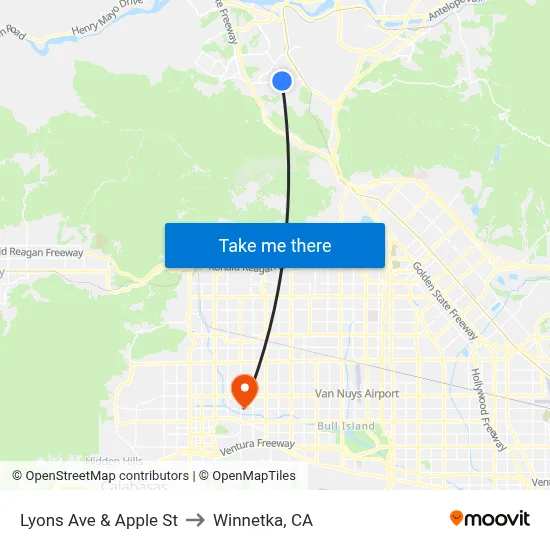 Lyons Ave & Apple St to Winnetka, CA map