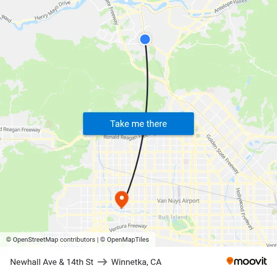 Newhall Ave & 14th St to Winnetka, CA map