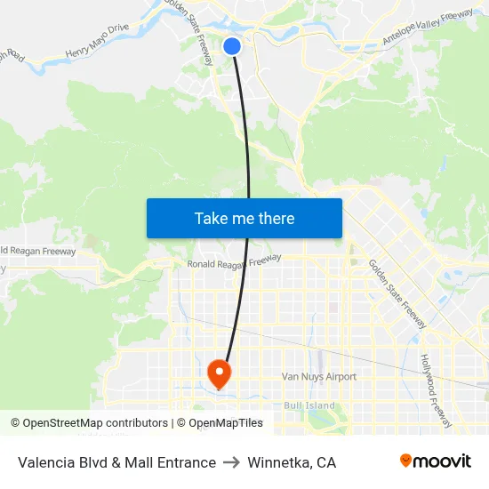 Valencia Blvd & Mall Entrance to Winnetka, CA map