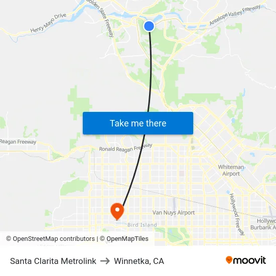 Santa Clarita Metrolink to Winnetka, CA map