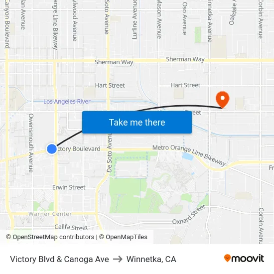 Victory Blvd & Canoga Ave to Winnetka, CA map