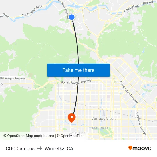 COC Campus to Winnetka, CA map