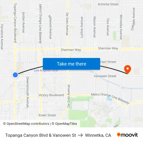 Topanga Canyon Blvd & Vanowen St to Winnetka, CA map