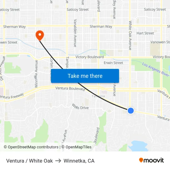 Ventura / White Oak to Winnetka, CA map