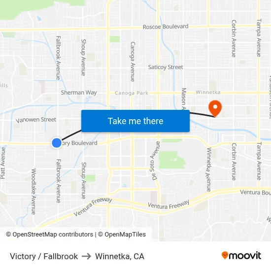 Victory / Fallbrook to Winnetka, CA map