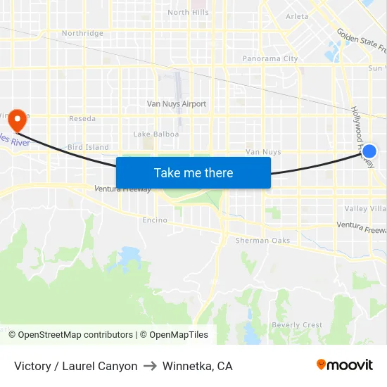 Victory / Laurel Canyon to Winnetka, CA map