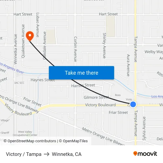 Victory / Tampa to Winnetka, CA map