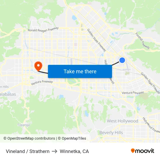 Vineland / Strathern to Winnetka, CA map