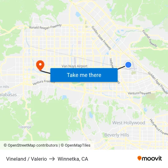 Vineland / Valerio to Winnetka, CA map