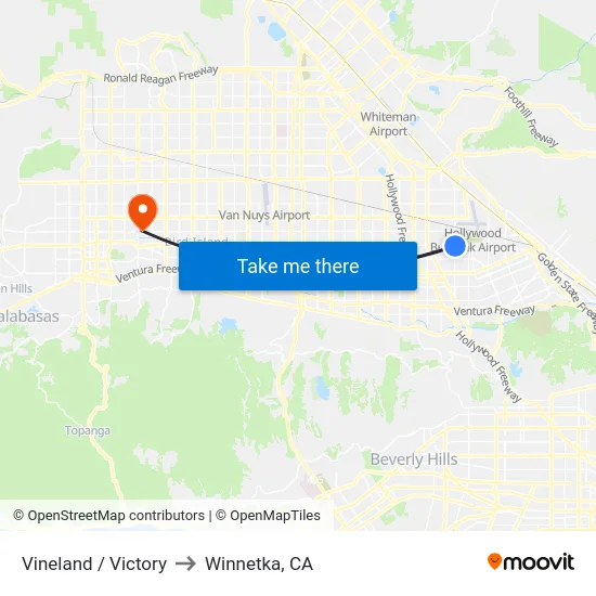 Vineland / Victory to Winnetka, CA map