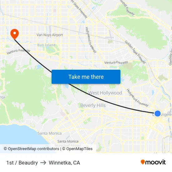 1st / Beaudry to Winnetka, CA map