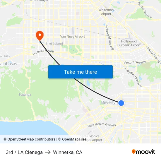 3rd / LA Cienega to Winnetka, CA map
