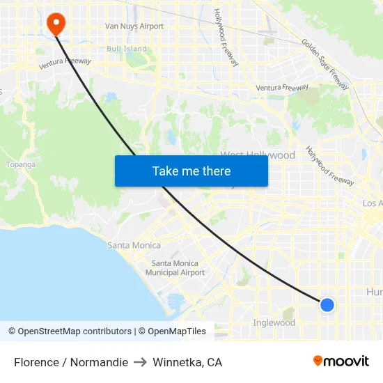 Florence / Normandie to Winnetka, CA map