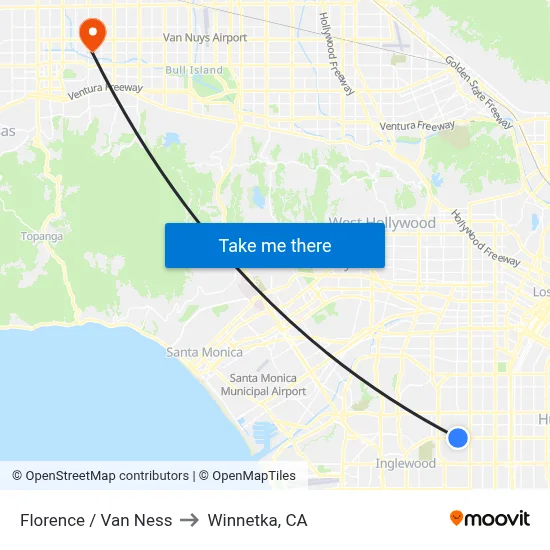 Florence / Van Ness to Winnetka, CA map