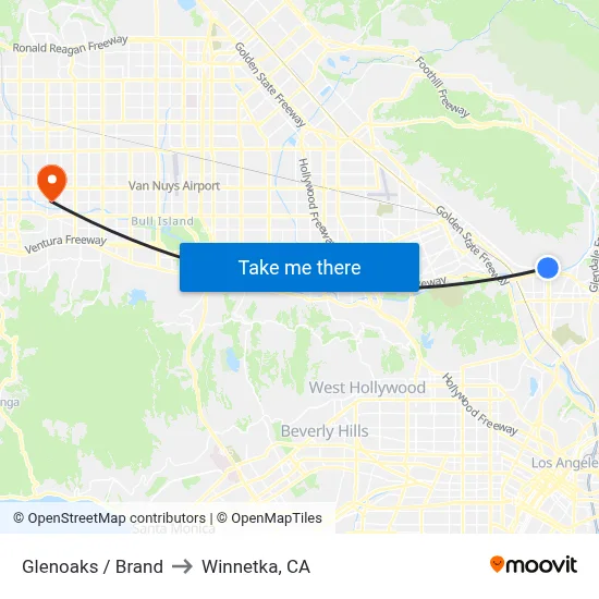 Glenoaks / Brand to Winnetka, CA map