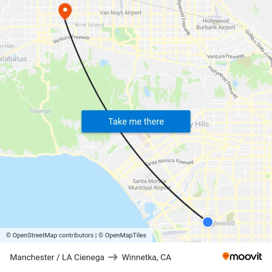 Manchester / LA Cienega to Winnetka, CA map