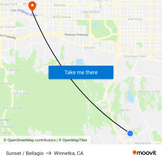 Sunset / Bellagio to Winnetka, CA map