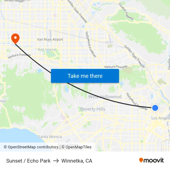 Sunset / Echo Park to Winnetka, CA map