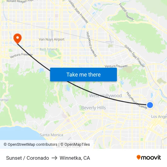 Sunset / Coronado to Winnetka, CA map