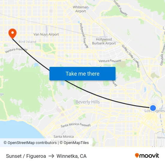 Sunset / Figueroa to Winnetka, CA map